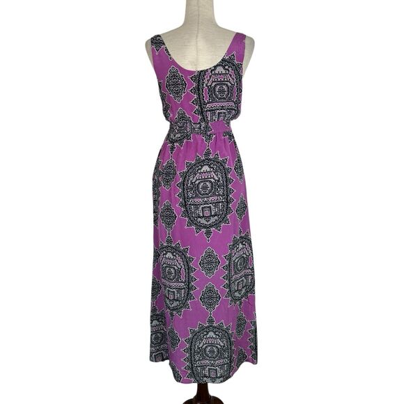 Anthropologie Maeve Dress Women XS Purple Black Silk Chiffon Tank Midi Boho - Picture 4 of 16